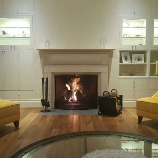 Classic stone mantel fireplace in a living room